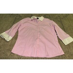 New Dcc Missy Shirt Womens Sz X-Large XL Button Up 3/4 Sleeve‎ PINK WHITE